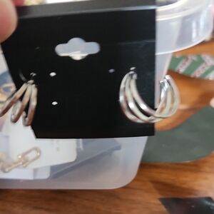 Fashion Jewelry Triple Silver Hoop Earrings